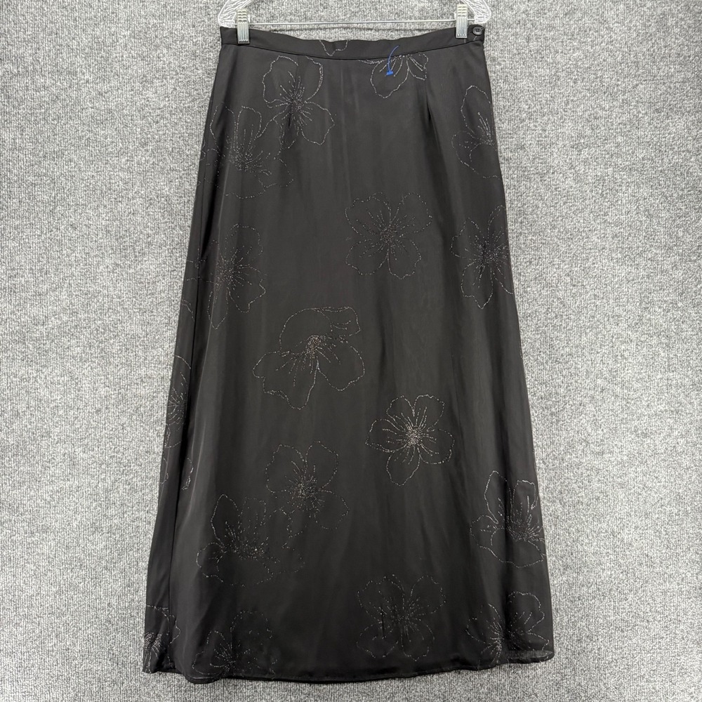 Womens Skirt Size 14 Tall Black Floral A-Line 90s Fairy Grunge Whimsigoth Formal